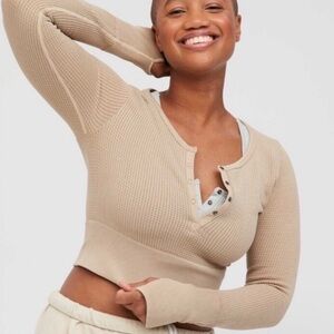 Aerie Beige Waffle Knit Henley Top